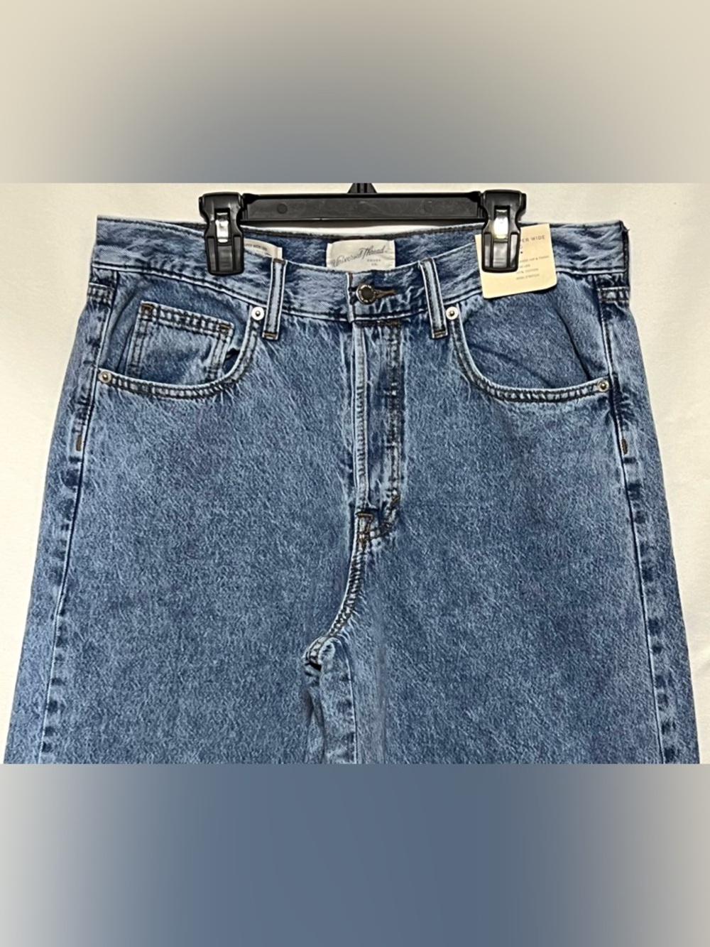 NWT Super Wide Leg Mid-Rise Blue Denim Jeans 100% Cotton No Stretch Button Fly - Picture 5 of 11
